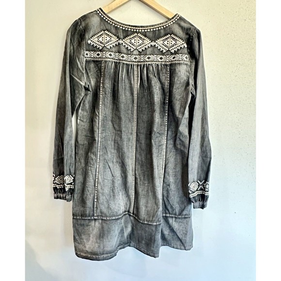 Monoreno Womens Medium Black Chambray Denim‎ Embroidered Lagenlook Dress - Picture 11 of 16